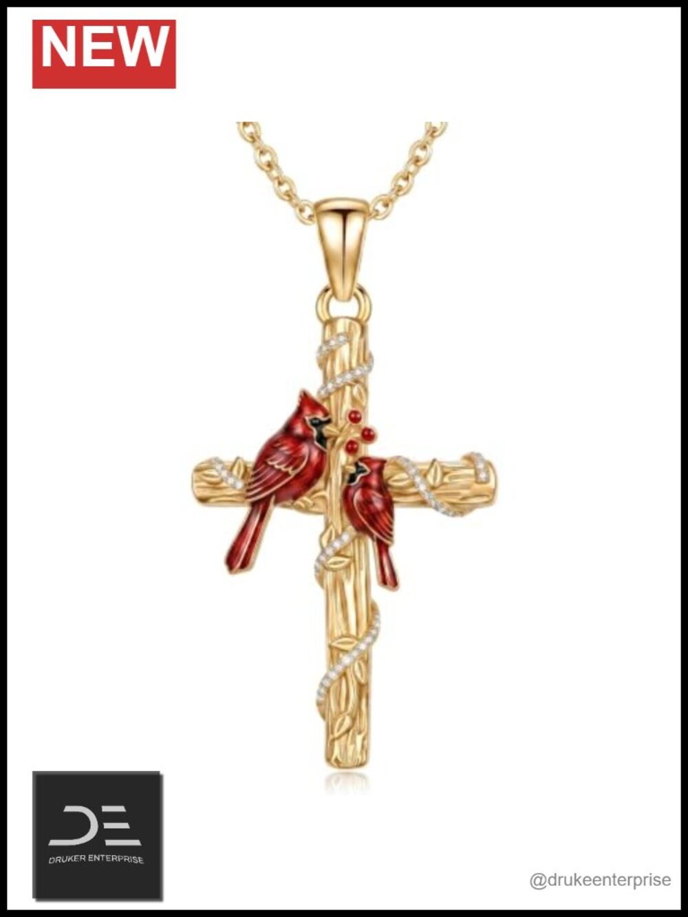 14K Gold Cross Necklace for Women Celtic Bird Pendant with CZ